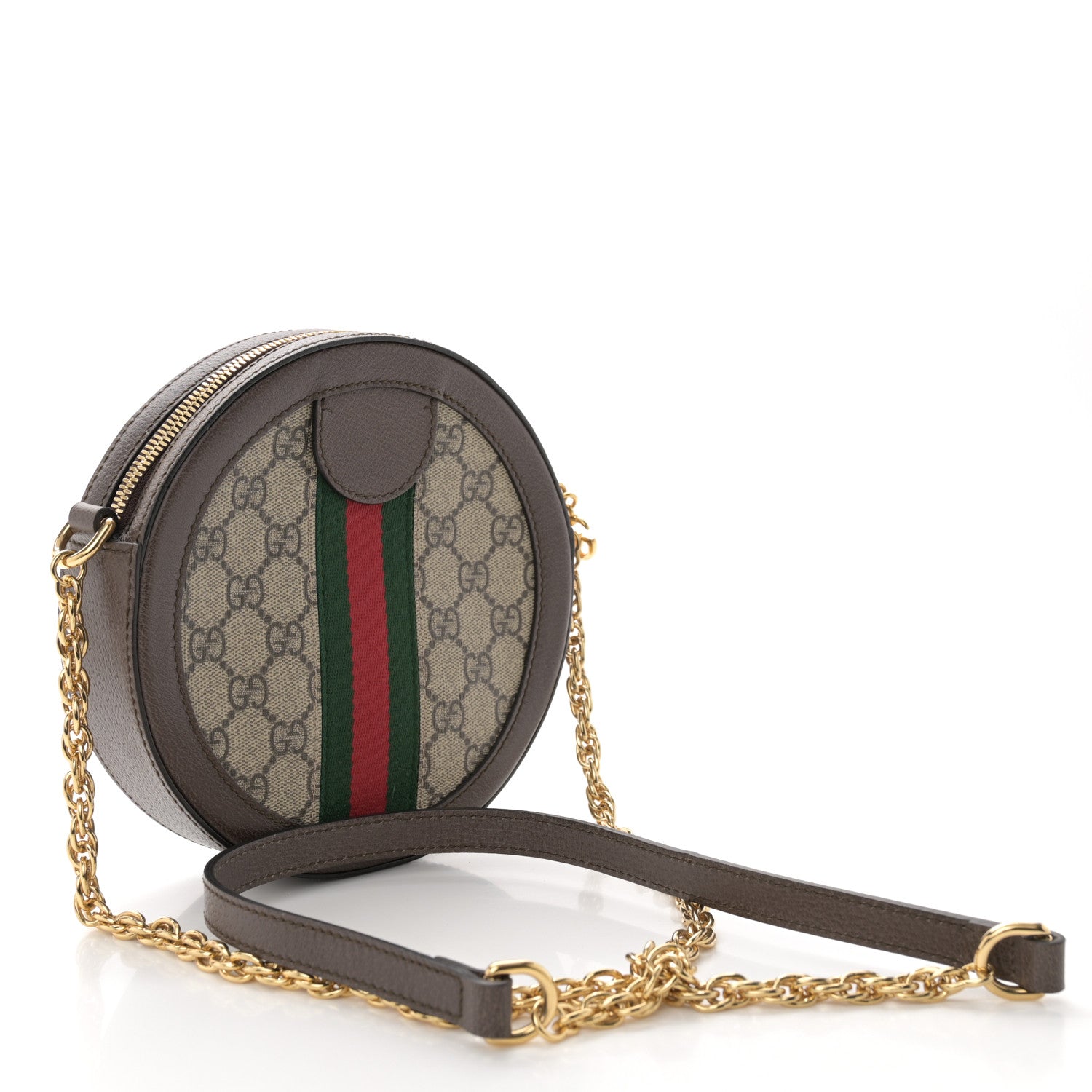 Gucci GG Supreme Monogram Web Mini Ophidia Round Shoulder Bag Brown 3 of 10