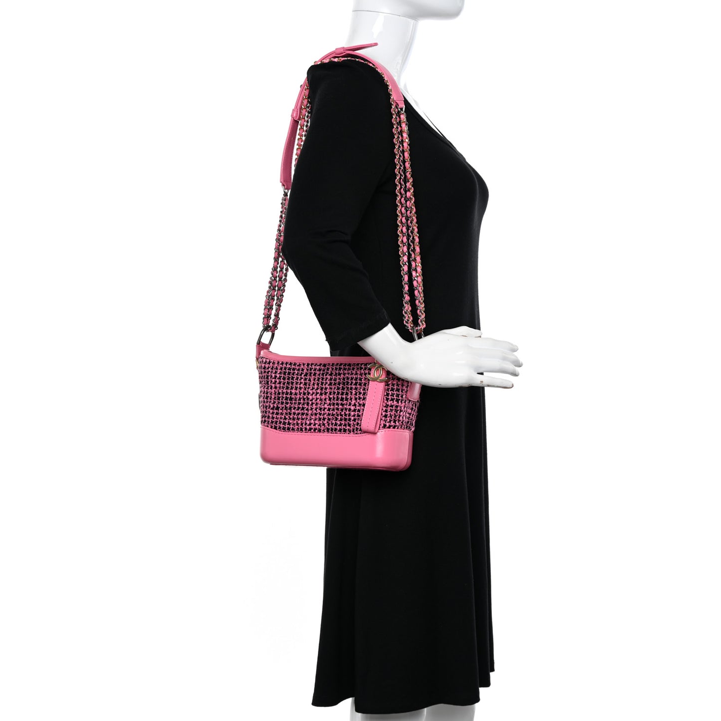 Tweed Calfskin Small Gabrielle Hobo Pink