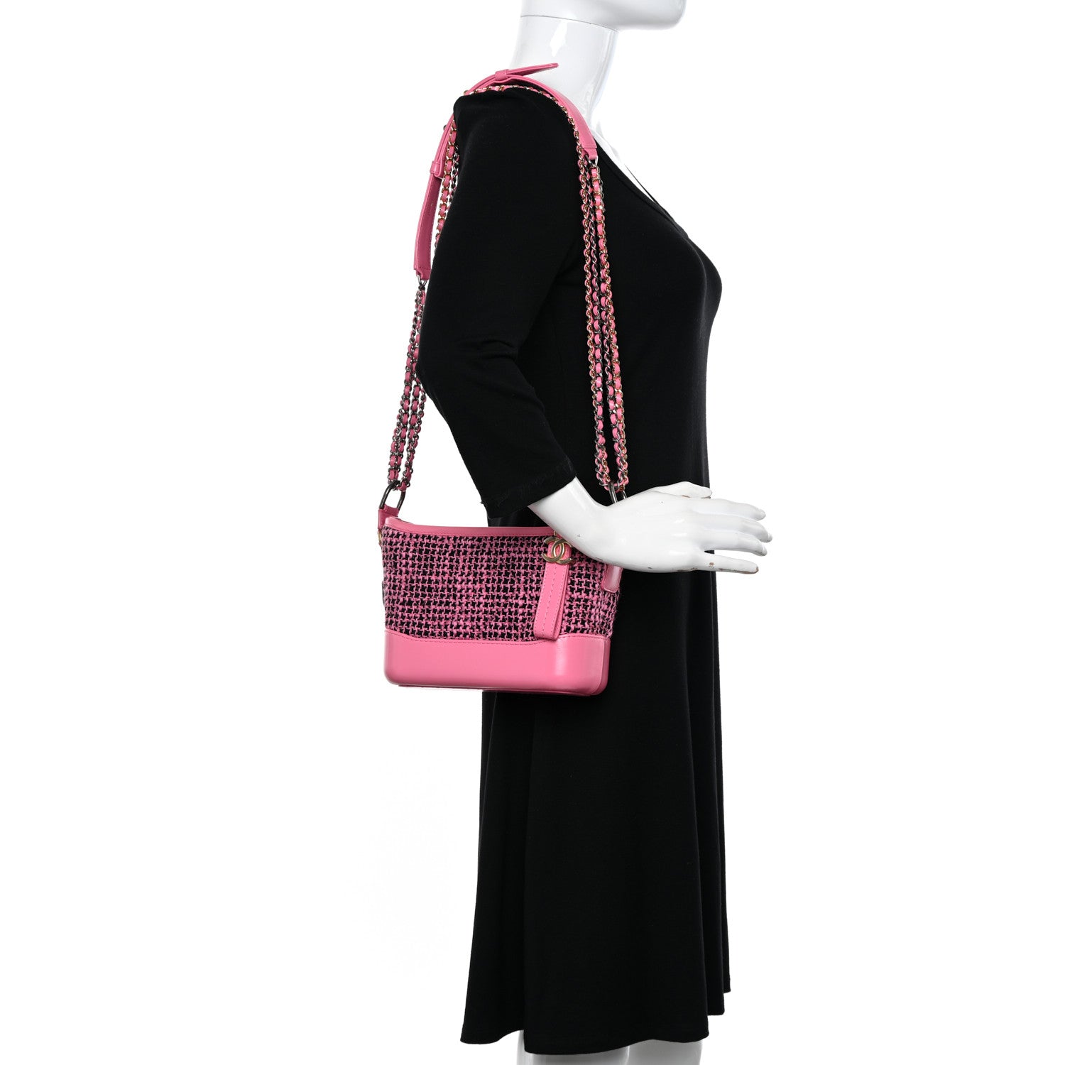 Chanel Tweed Calfskin Small Gabrielle Hobo Pink 2 of 17