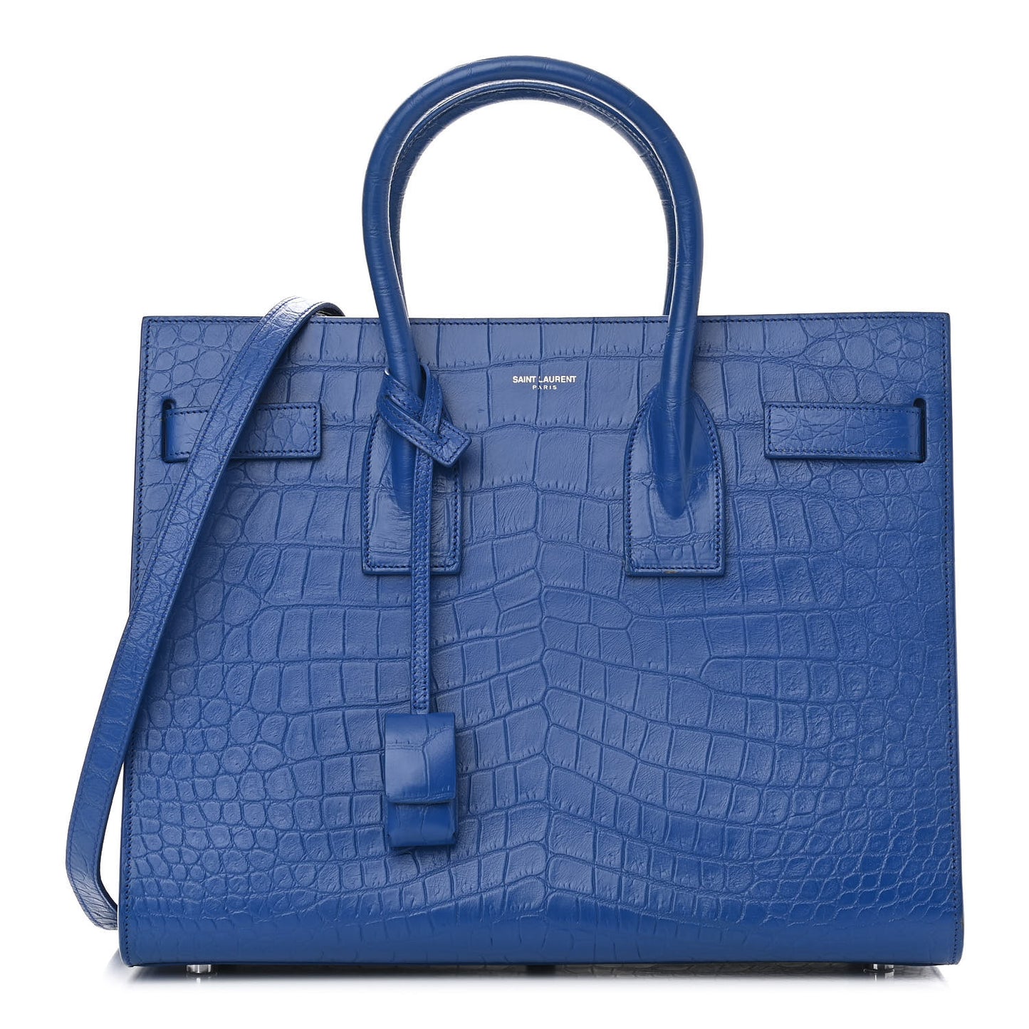 Calfskin Crocodile Embossed Small Sac De Jour Royal Blue
