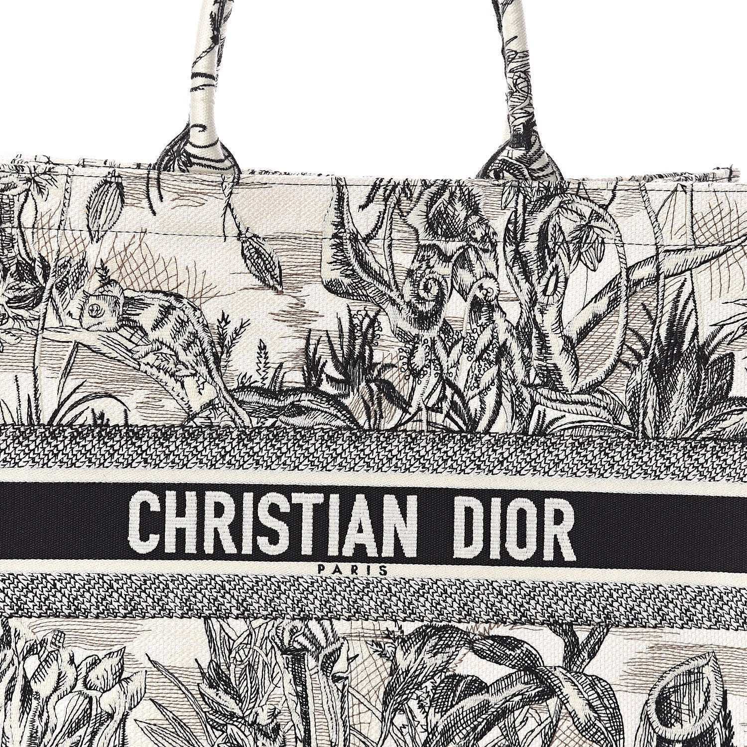 Christian Dior Canvas Embroidered Toile De Jouy Book Tote White Black 7 of 9