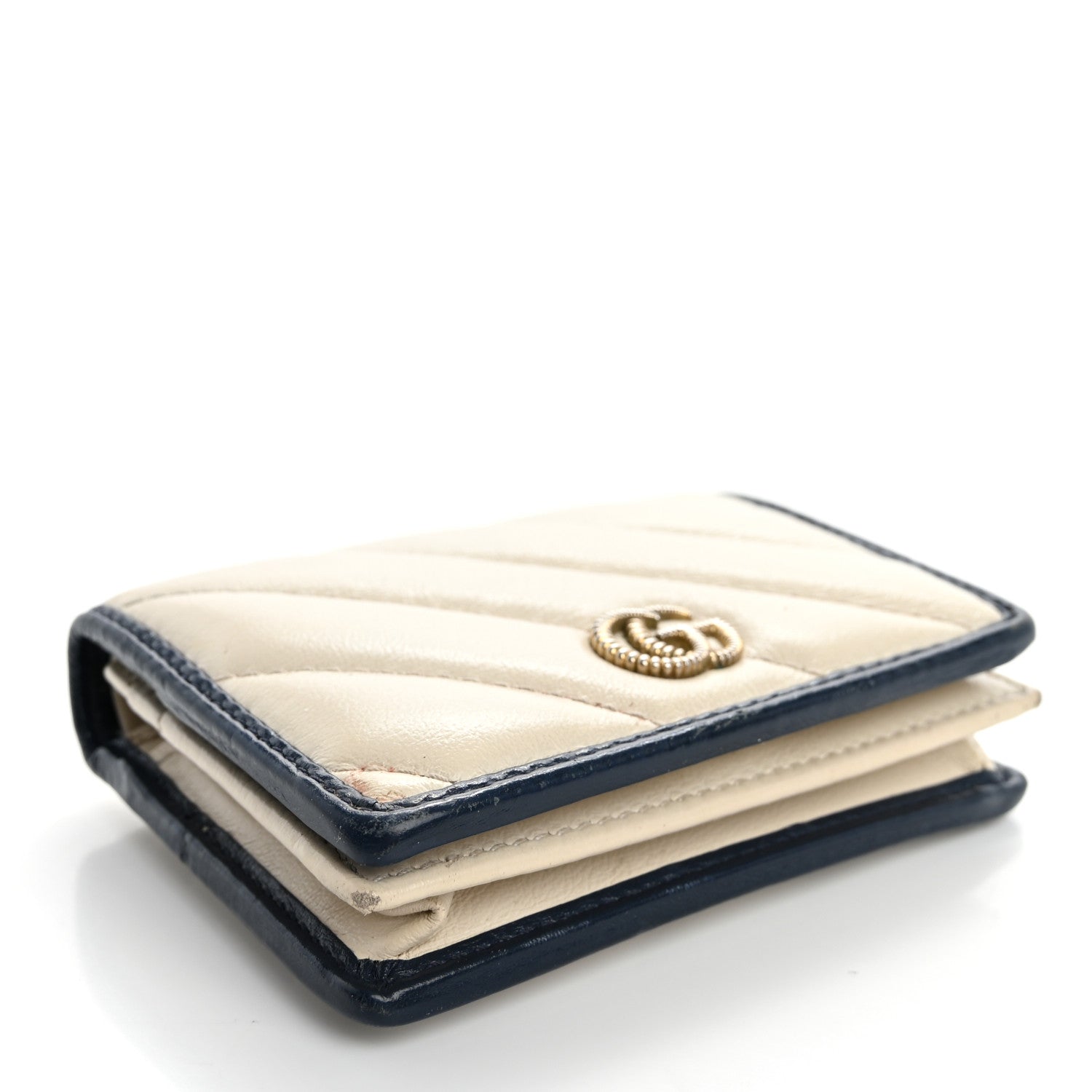 Gucci Vintage Effect Calfskin Matelasse Diagonal Torchon GG Marmont Card Case Wallet Mystic White Blue Agata 4 of 13