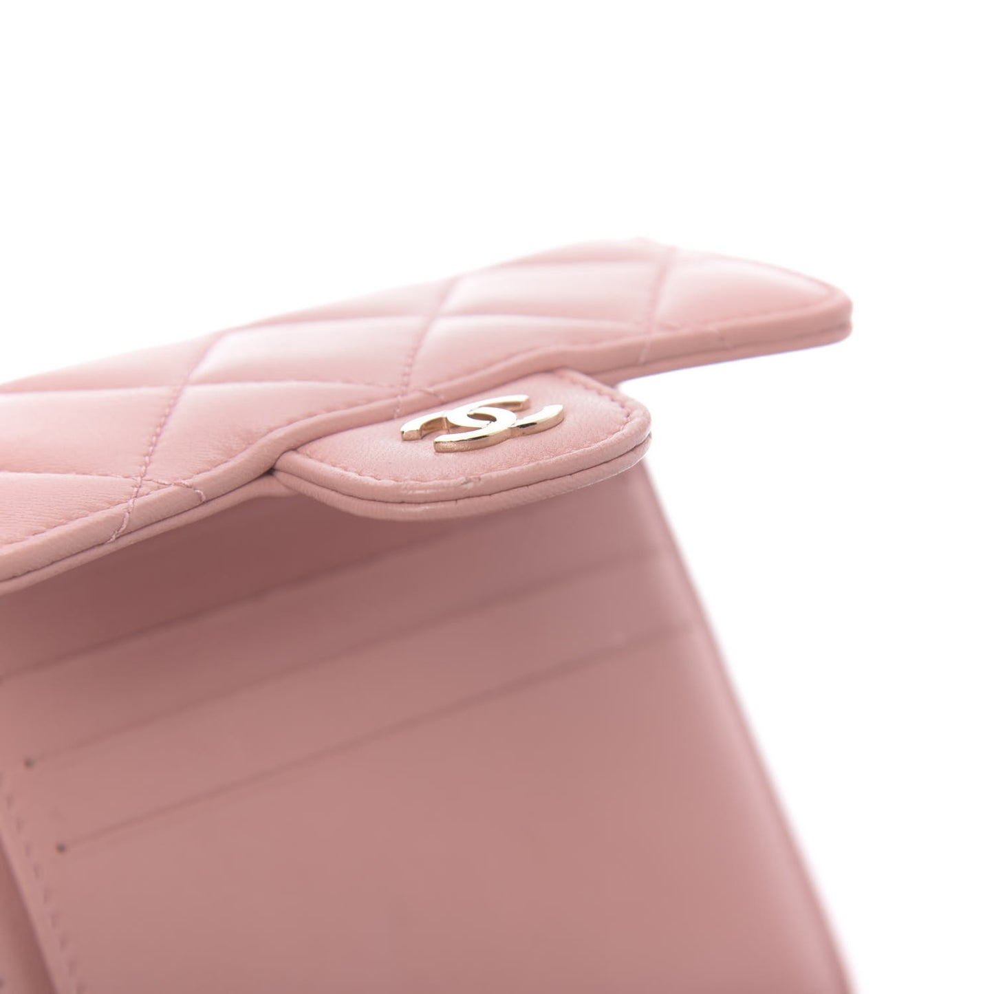 Lambskin Quilted Small Compact Wallet Pink