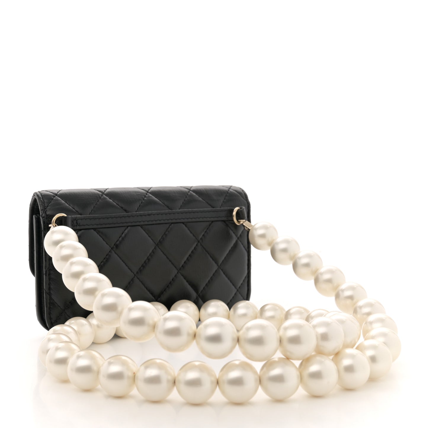 Calfskin Quilted Maxi Pearls Clutch With Chain Black