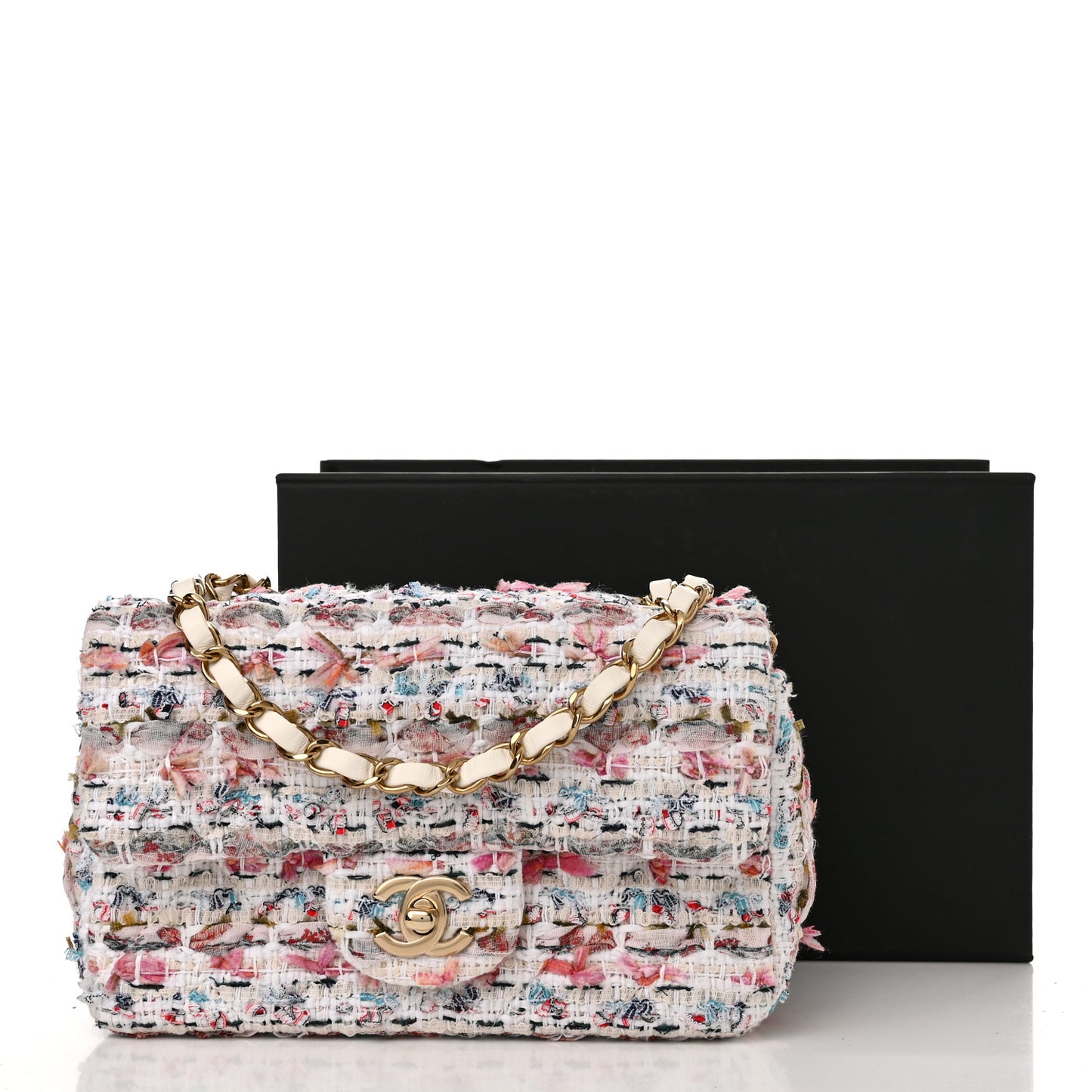 Tweed Quilted Mini Rectangular Flap Ecru Pink Blue Green