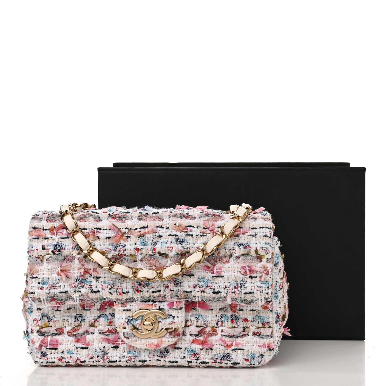 Chanel Tweed Quilted Mini Rectangular Flap Ecru Pink Blue Green 11 of 11