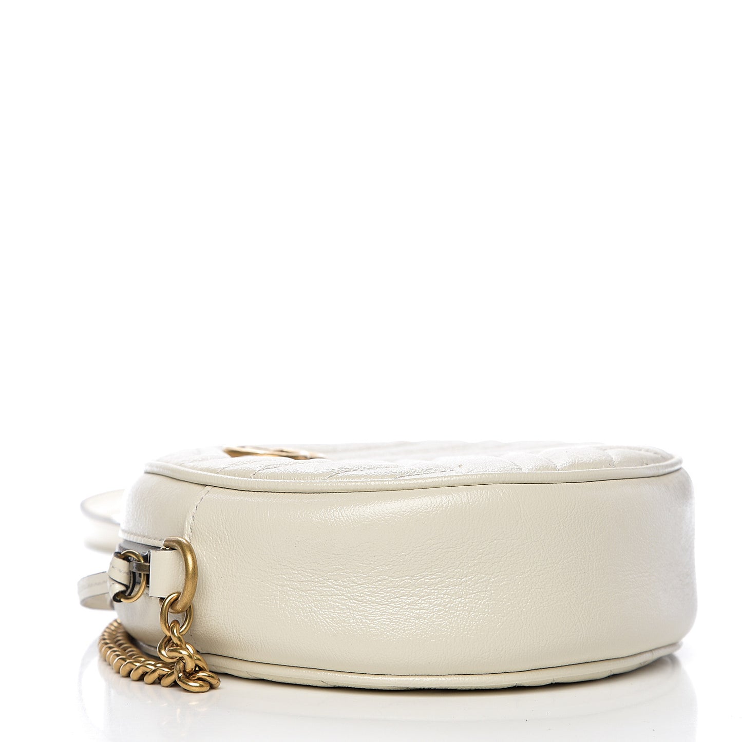 Calfskin Matelasse Mini GG Marmont Round Shoulder Bag White