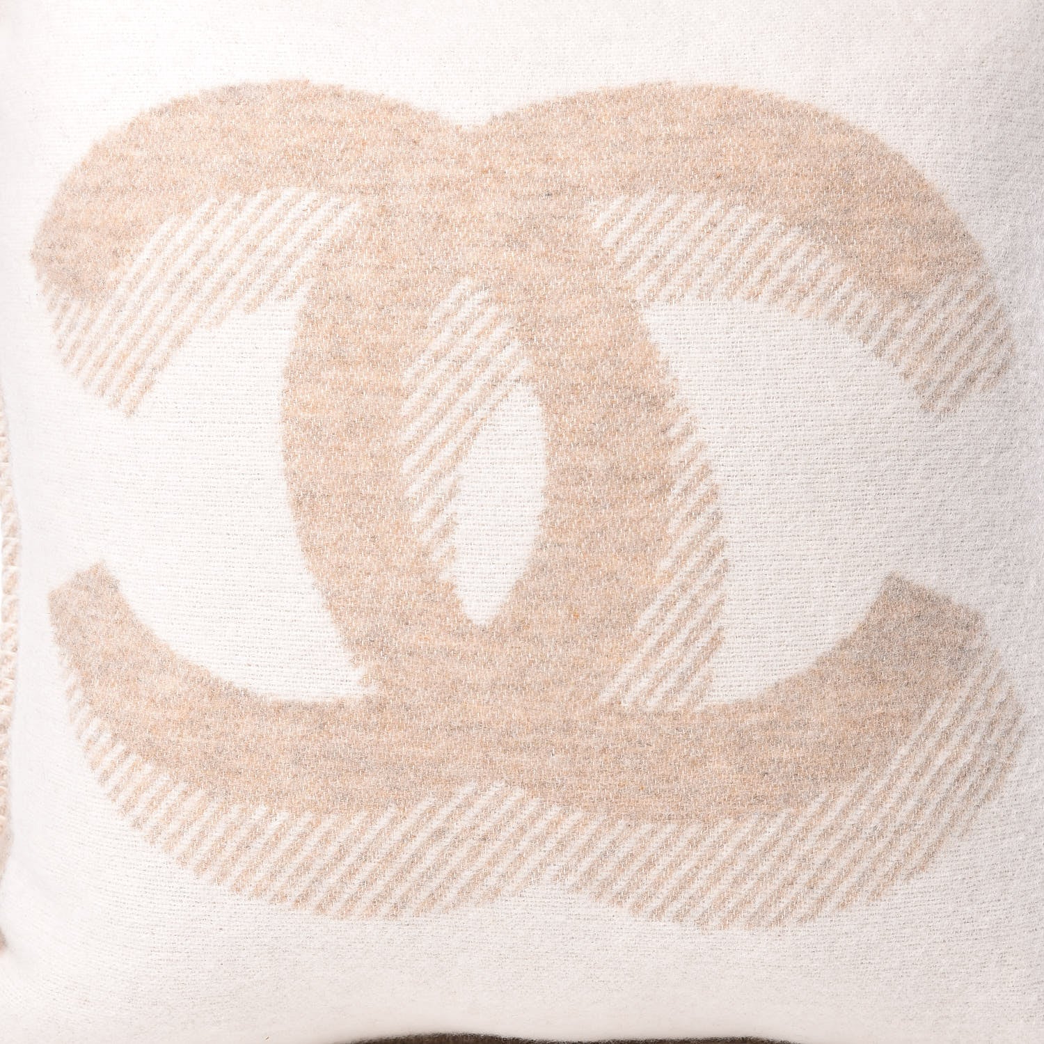 Chanel Wool Cashmere CC Pillow Ivory Havana Beige 6 of 7