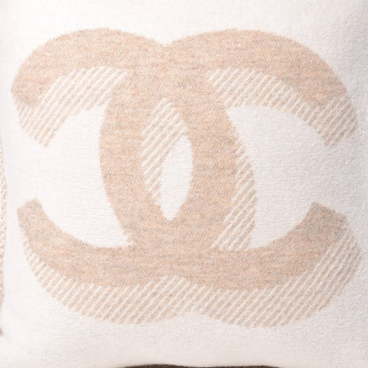 Chanel Wool Cashmere CC Pillow Ivory Havana Beige 6 of 7