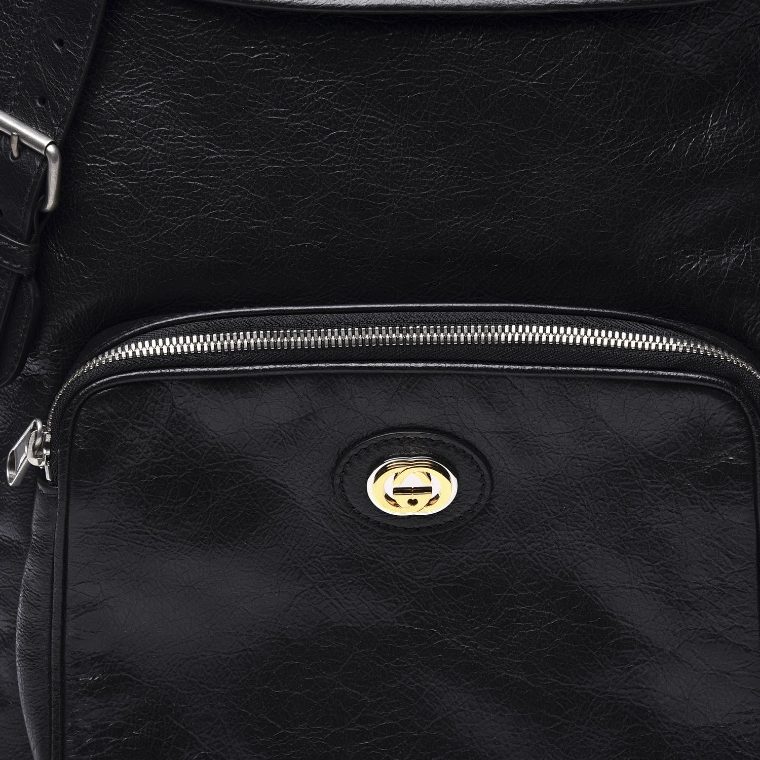 Gucci Fluffy Calfskin Mesh Nylon Medium Morpheus Double Buckle Backpack Black 9 of 9