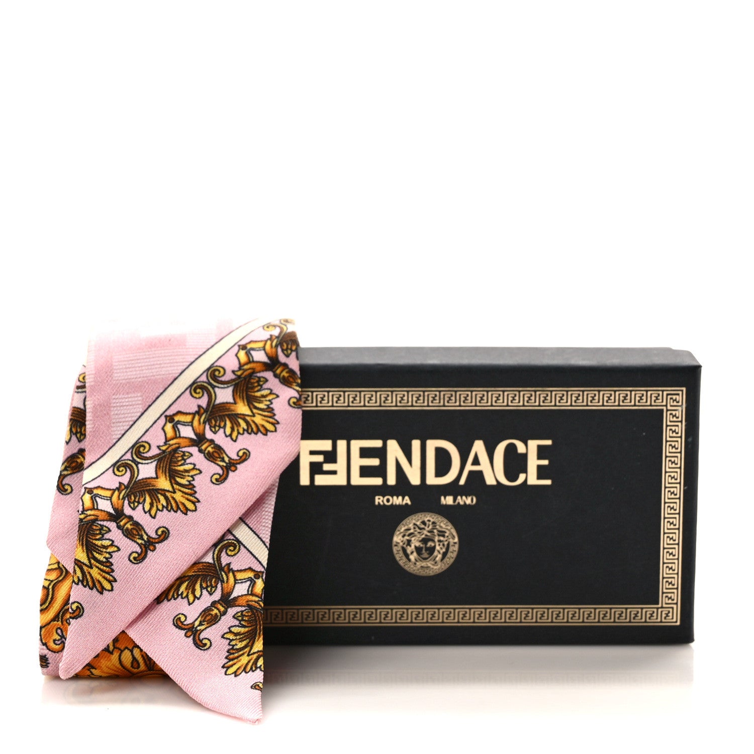 Fendi X VERSACE Silk FF Baroque Fendace Wrappy Scarf Rosa Tabacco 4 of 4