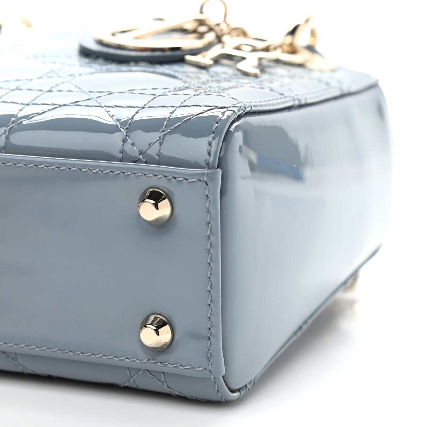 Patent Cannage Mini Lady Dior Light Blue