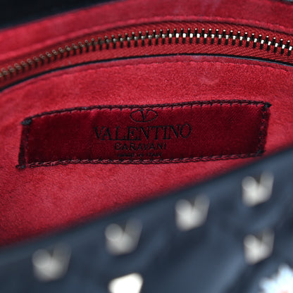 Valentino Garavani Lambskin Medium Floral Embellished Rockstud Spike Shoulder Bag Black 6 of 9