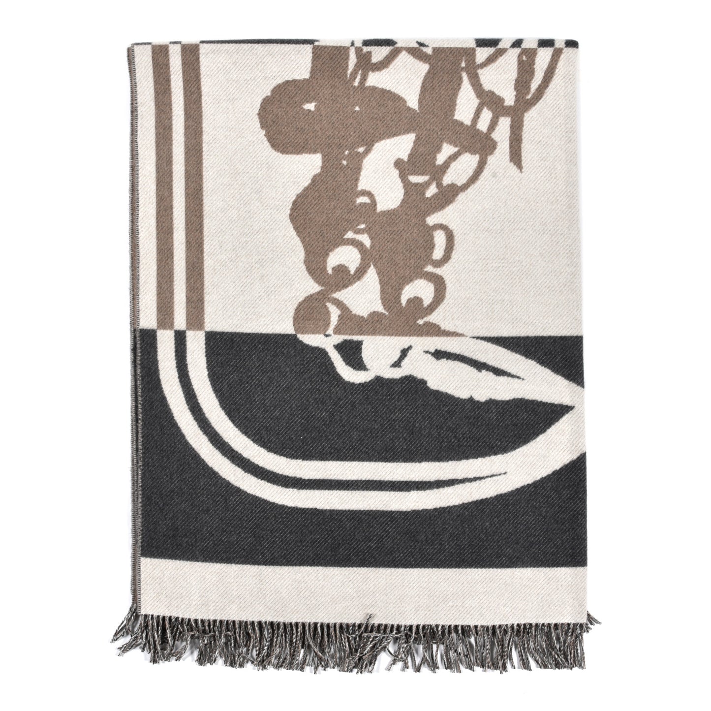 Cashmere Wool Brides De Gala Plaid Blanket Gris Perle