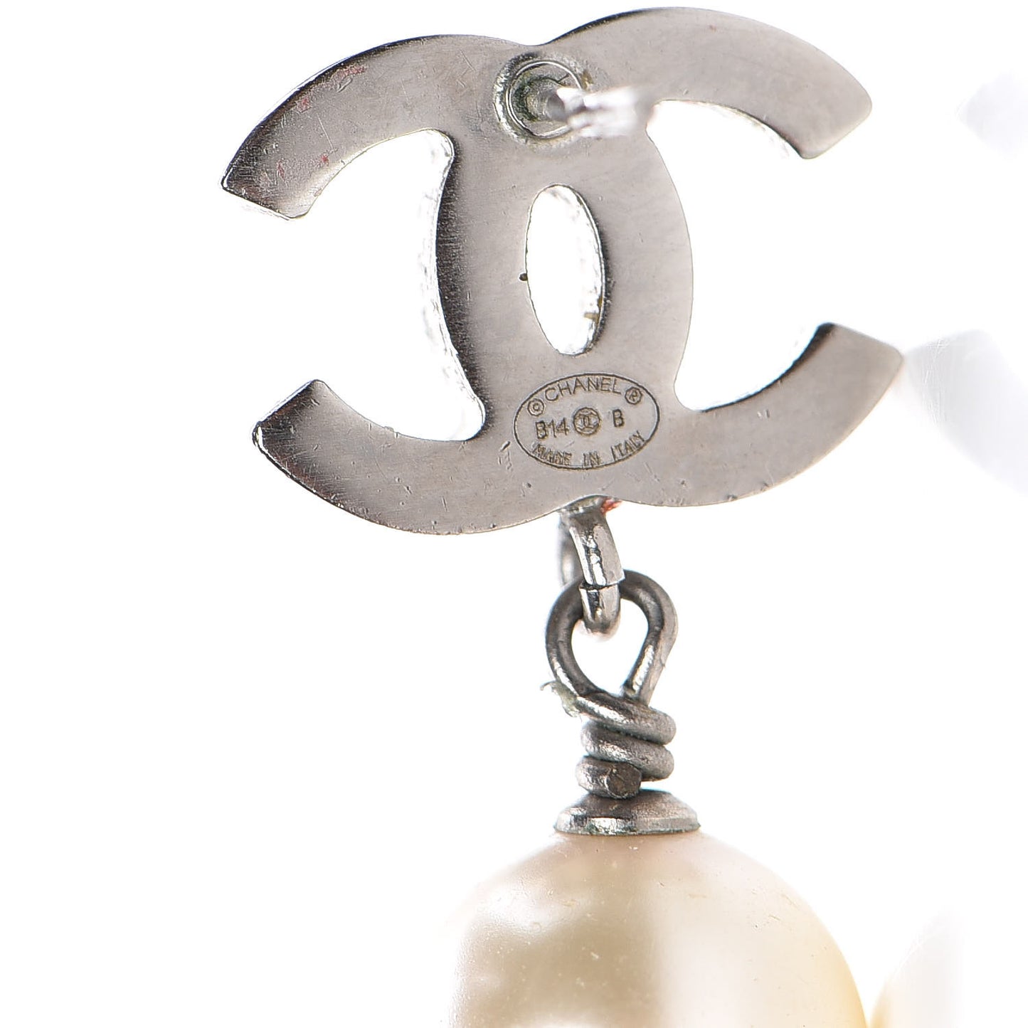 Crystal Pearl CC Drop Earrings Silver