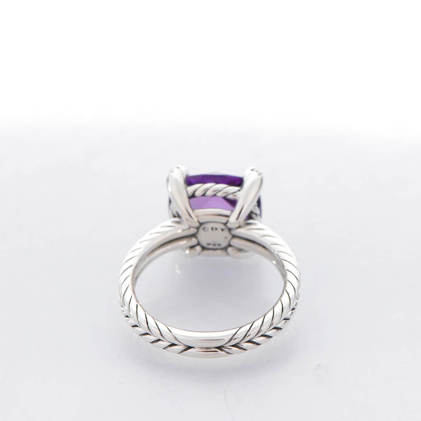 Sterling Silver Diamond Amethyst 11mm Chatelaine Ring 53 6.5