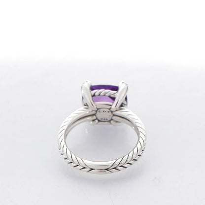 David Yurman Sterling Silver Diamond Amethyst 11mm Chatelaine Ring 53 6.5 3 of 6