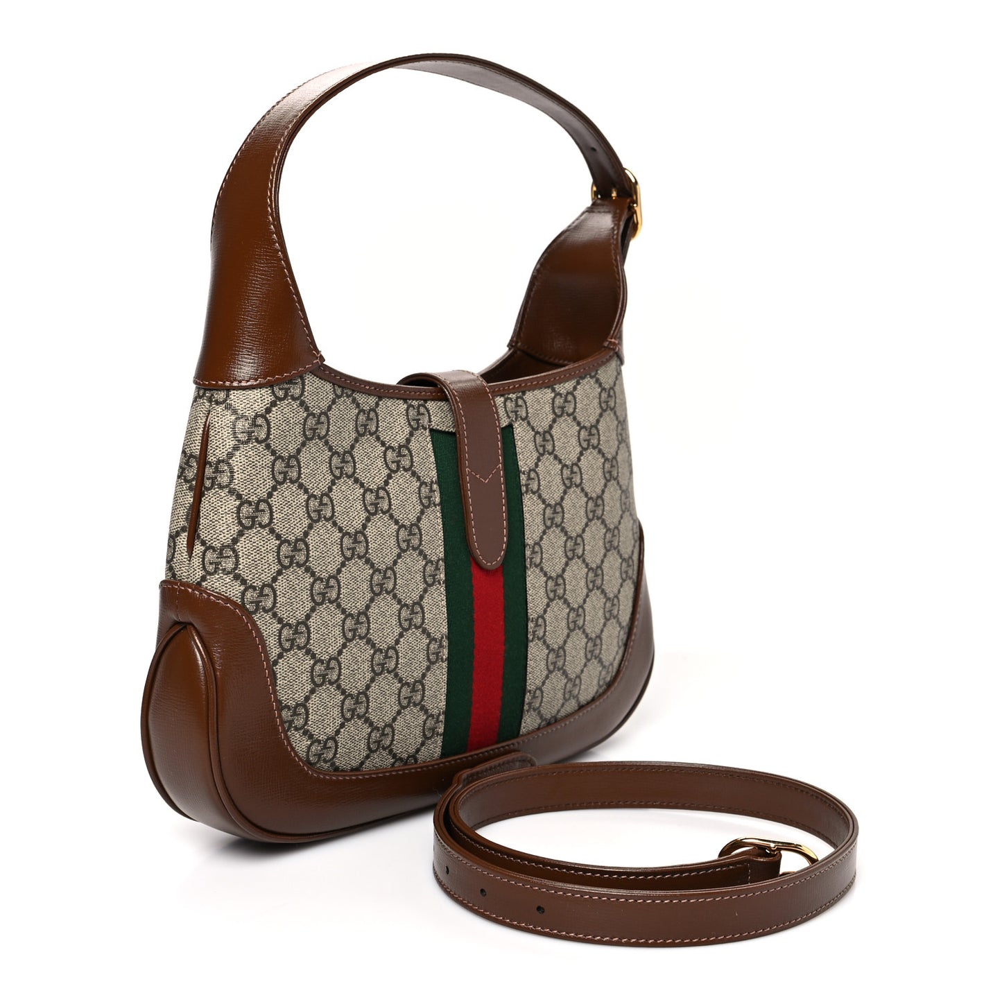 GG Supreme Monogram Azalea Calfskin Web Small Jackie 1961 Hobo Beige Ebony Brown Sugar