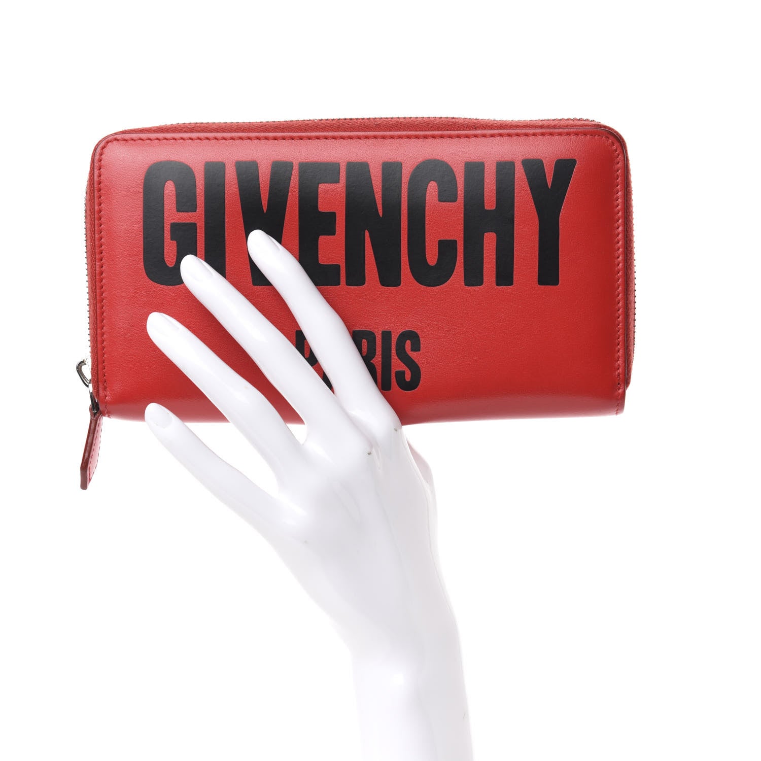 Givenchy Calfskin Logo Zip Around Wallet Red Black 2 of 7
