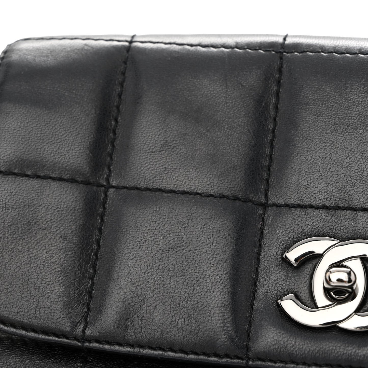 Lambskin Square Quilted 5 Chain Flap Black