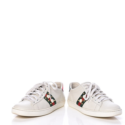 Gucci Calfskin Web Pearl Studded Womens Ace Sneakers 37.5 White 6 of 17