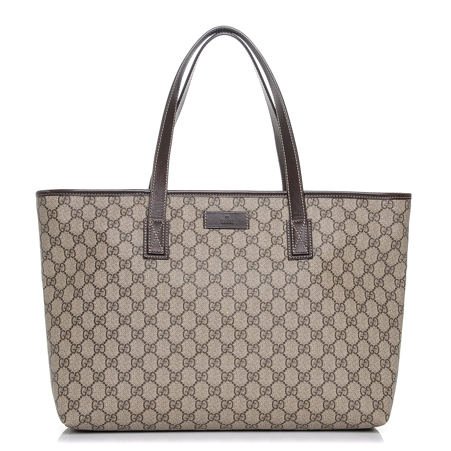 GG Supreme Monogram Medium Zippered Shopping Tote Dark Brown