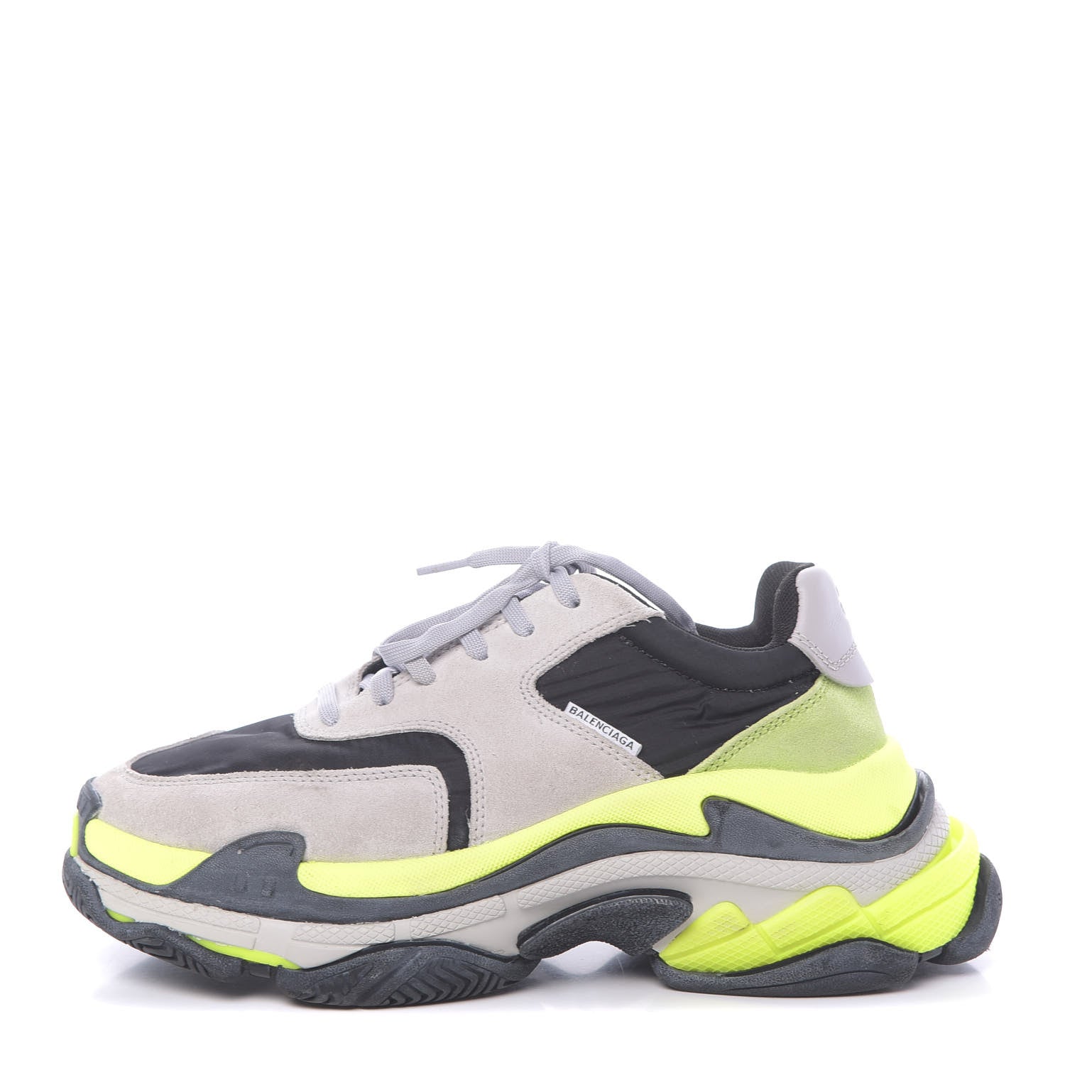 Balenciaga Nylon Suede Mens Triple S 2.0 Sneakers 40 Gris Black Jaune Fluo 1 of 14