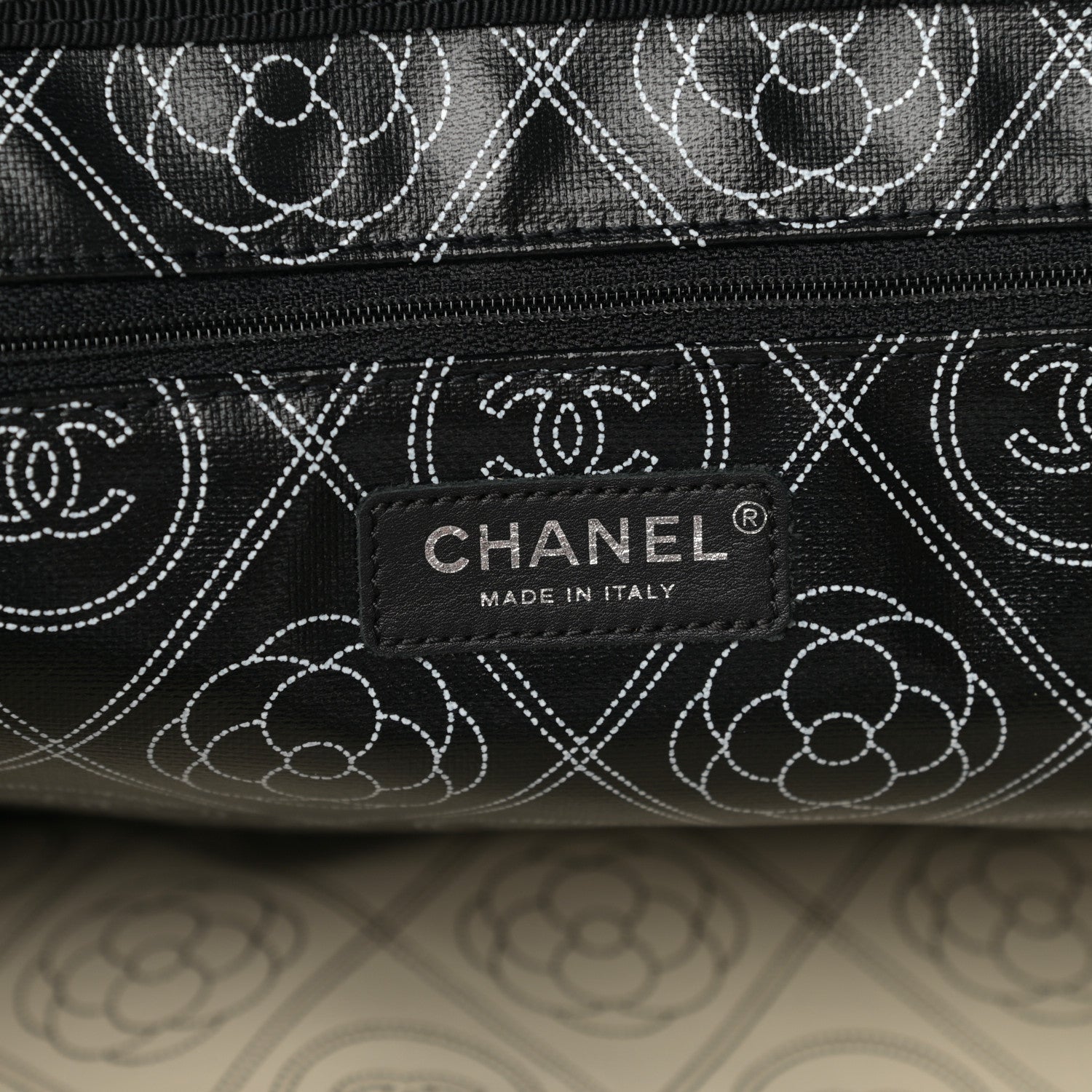 Chanel Coated Canvas Camellia Medium Shopping Tote Black Beige 6 of 13
