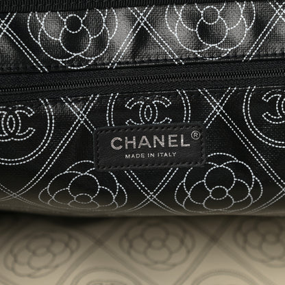 Chanel Coated Canvas Camellia Medium Shopping Tote Black Beige 6 of 13
