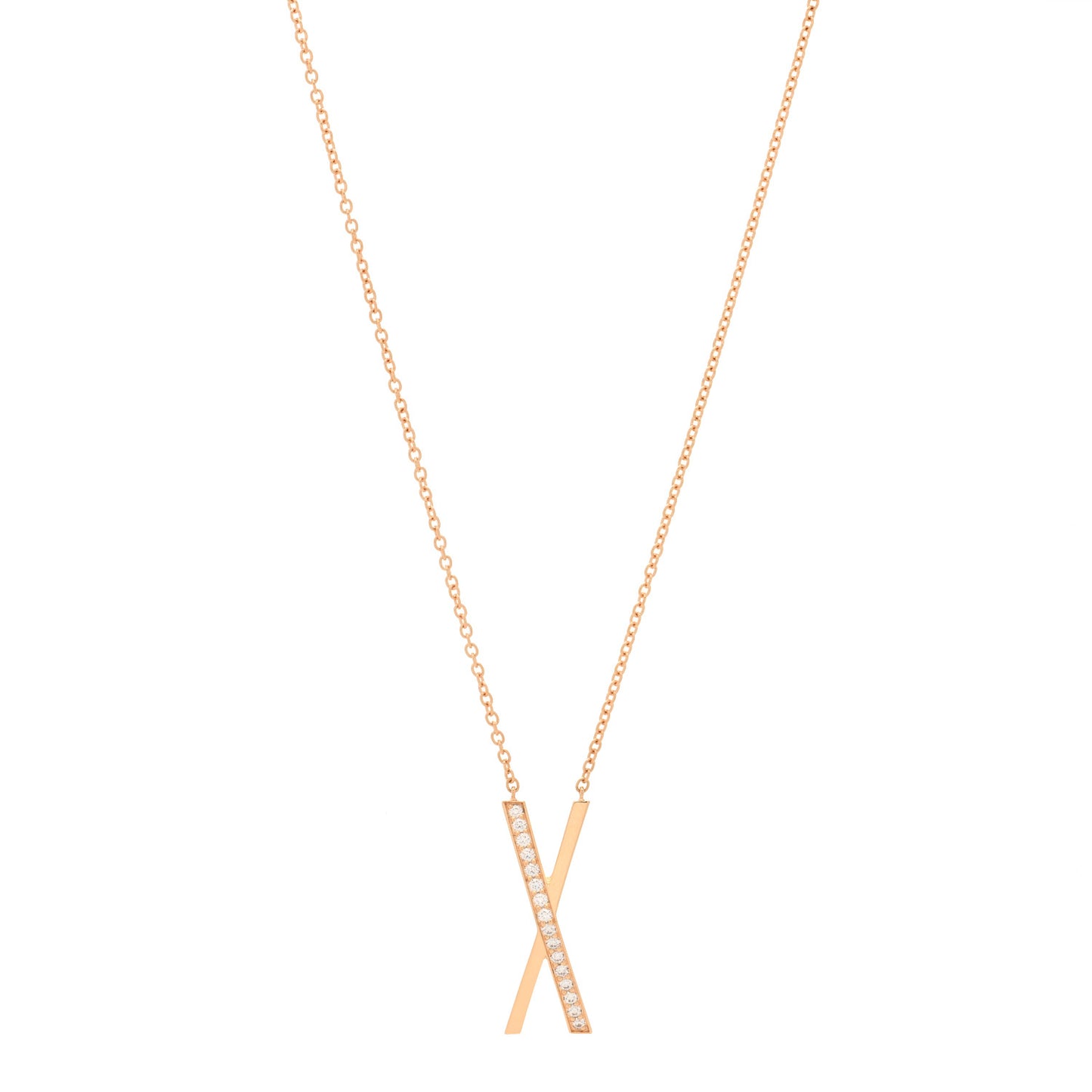 18K Rose Gold Diamond Large Atlas X Pendant Necklace