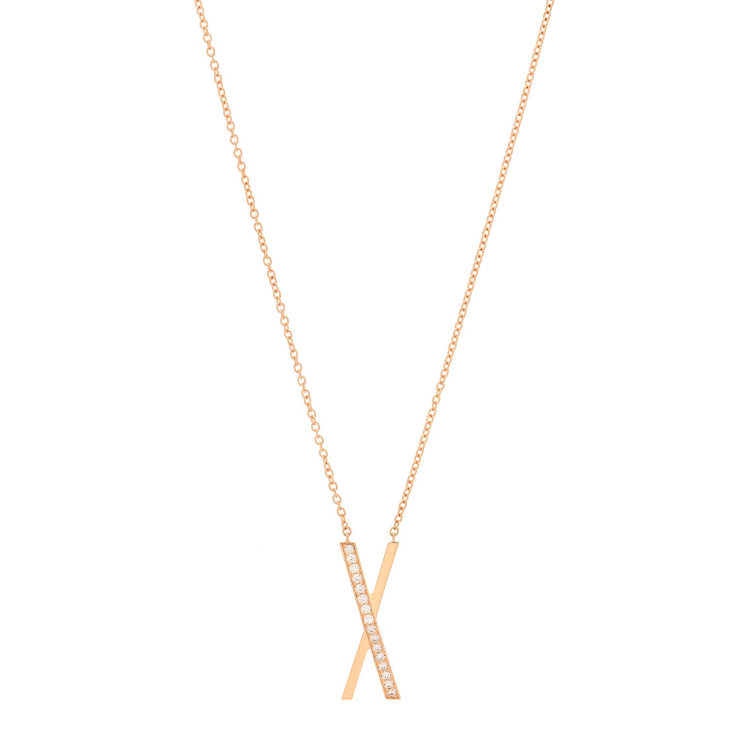 Tiffany 18K Rose Gold Diamond Large Atlas X Pendant Necklace 1 of 6