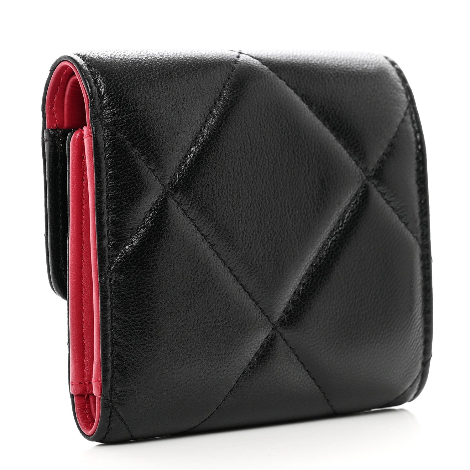 Chanel Goatskin Quilted Chanel 19 Small Flap Wallet Black 3 of 8