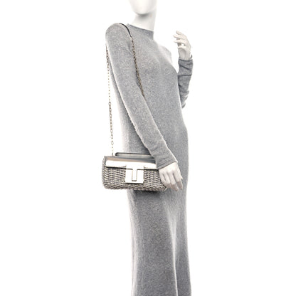 Tom Ford Calfskin Woven Satin Medium 001 Chain Shoulder Bag Silver 2 of 9