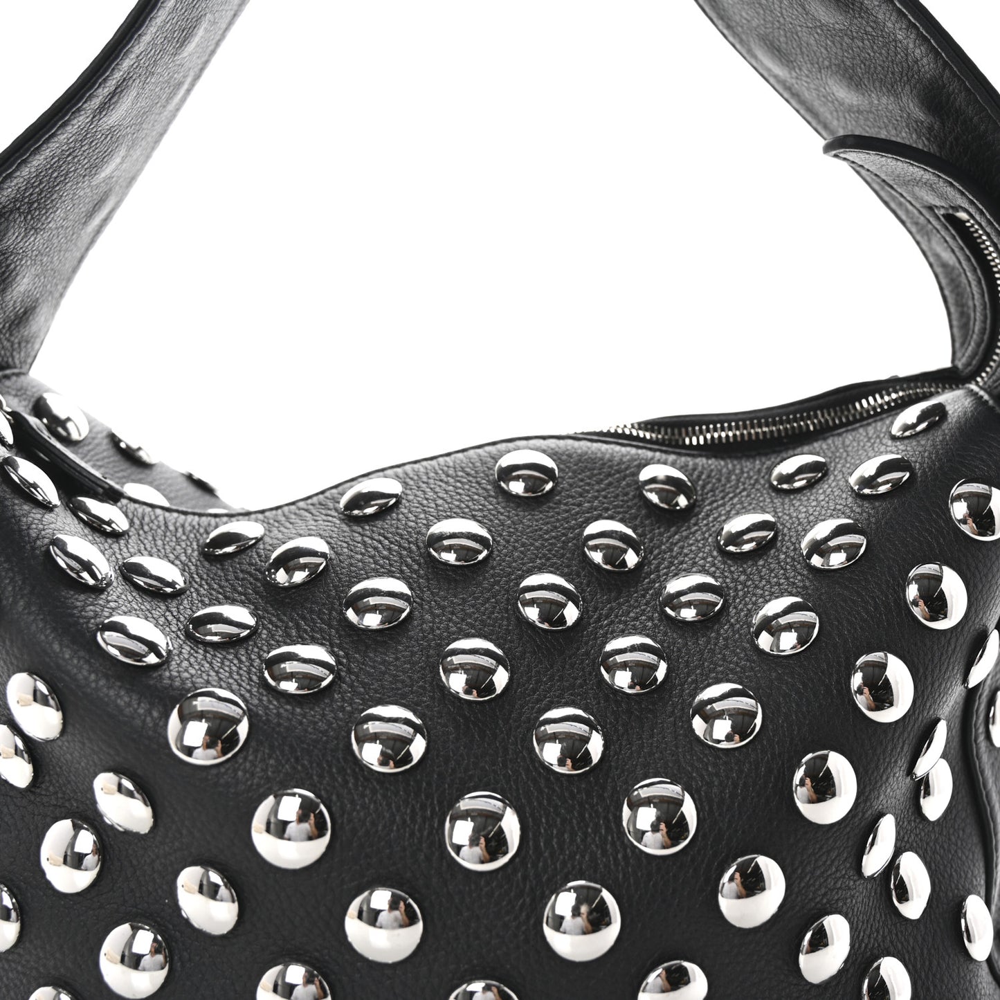 Pebbled Sport Calfskin Studded Elena Black