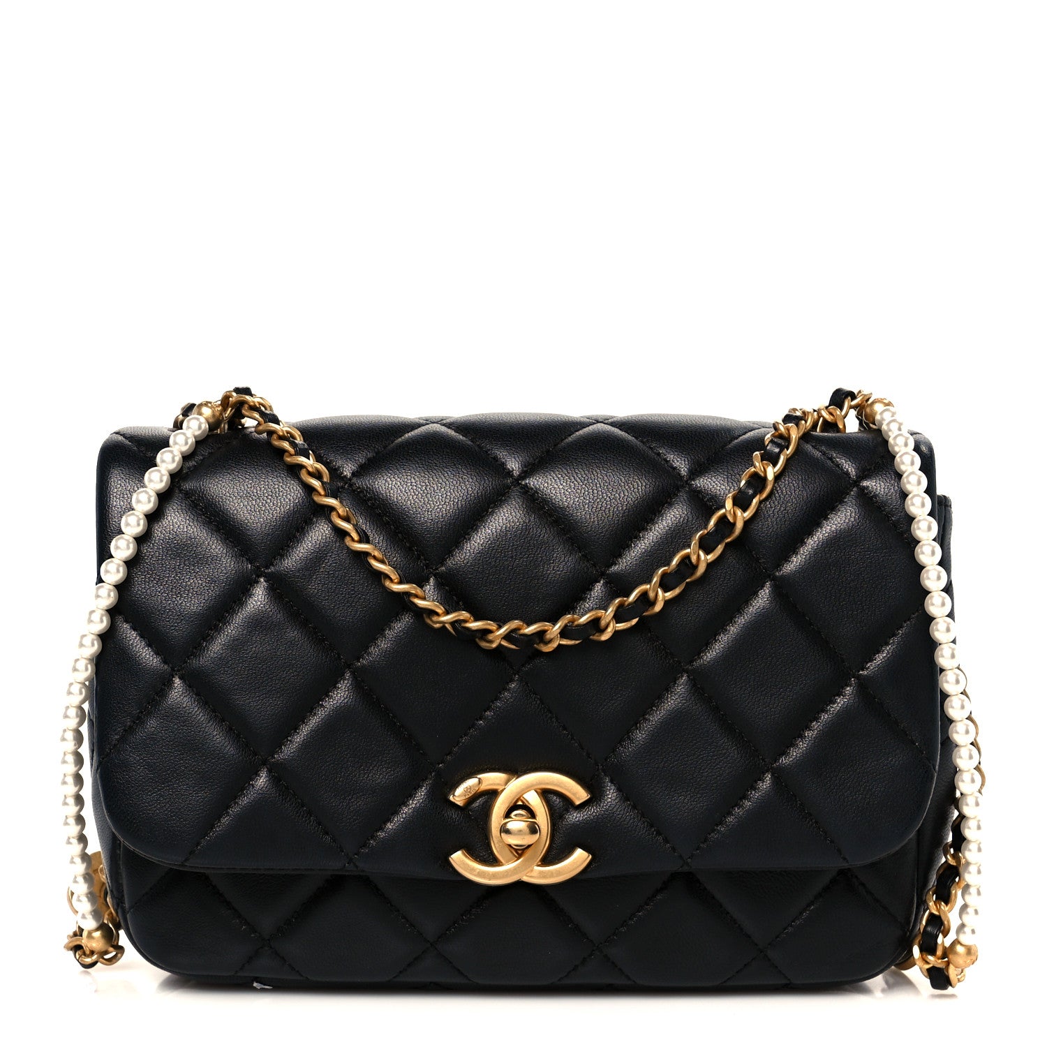 Chanel Lambskin Quilted Pearl Flap Black 1780582 – FASHIONPHILE