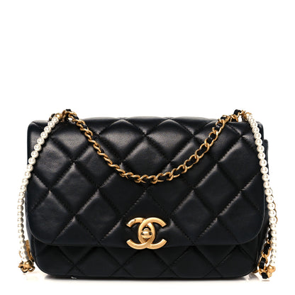 Chanel Lambskin Quilted  Pearl  Flap Black 1 of 10