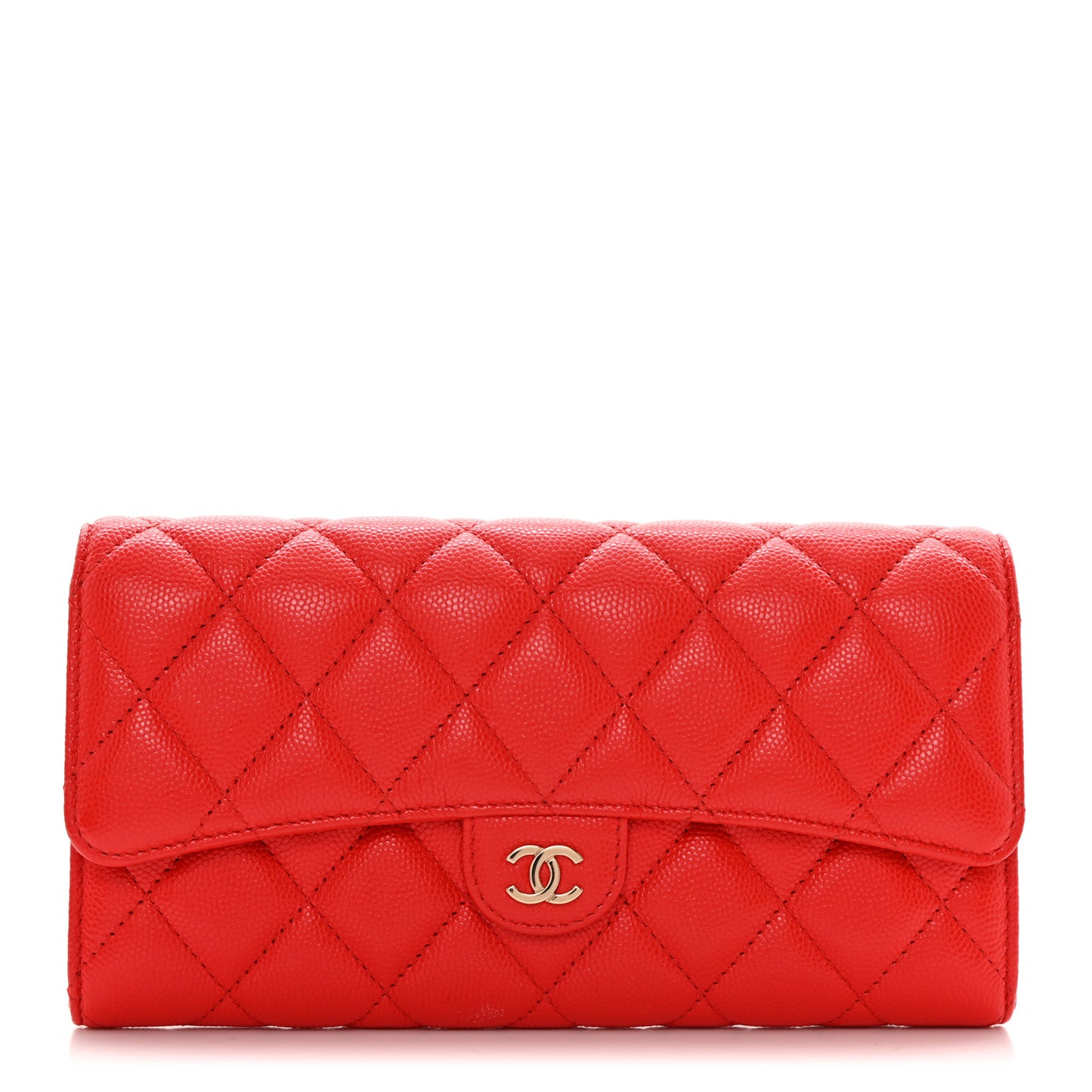 Caviar Quilted Large Gusset Flap Wallet Red