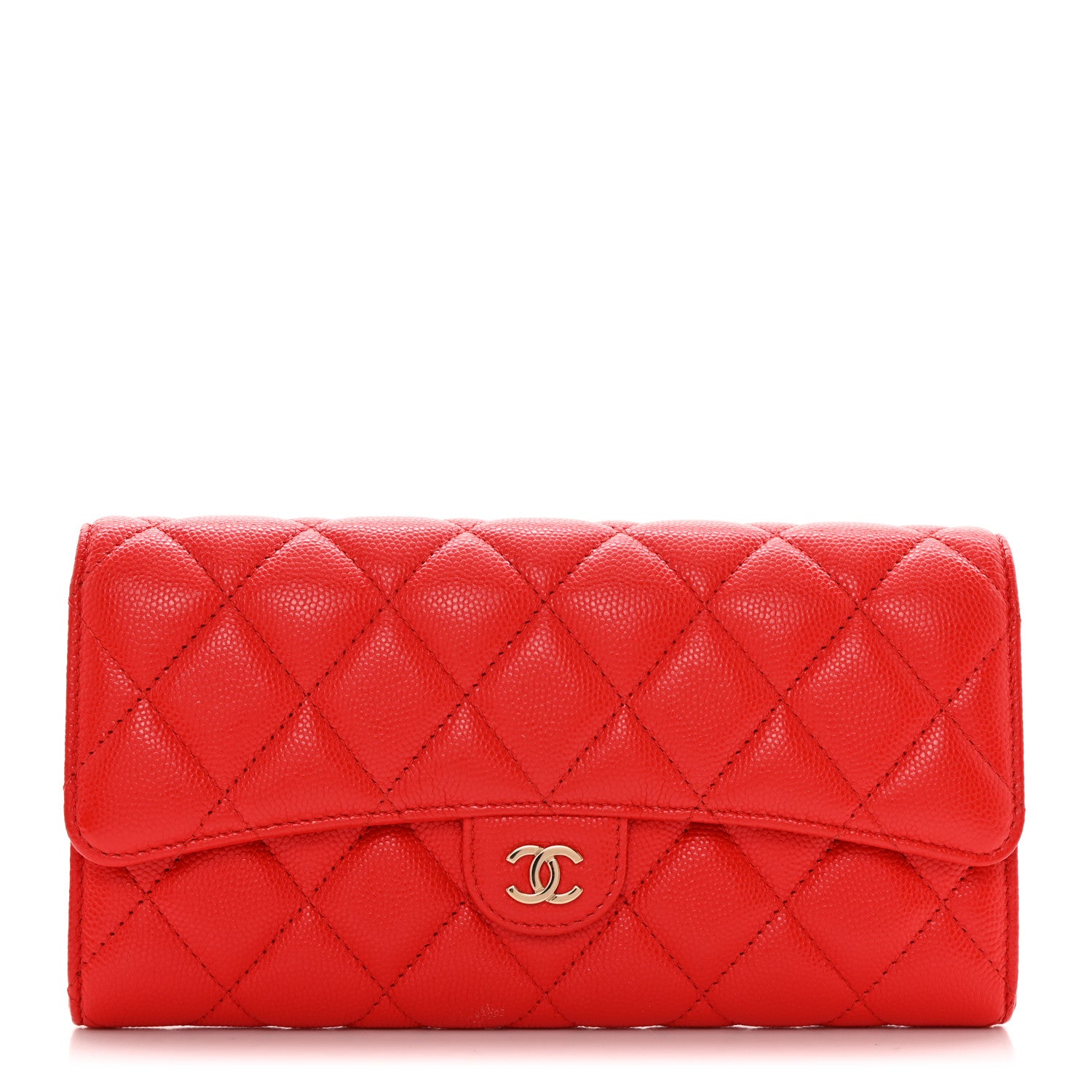 Chanel Caviar Quilted Large Gusset Flap Wallet Red 1 of 9