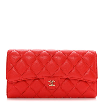 Chanel Caviar Quilted Large Gusset Flap Wallet Red 1 of 9