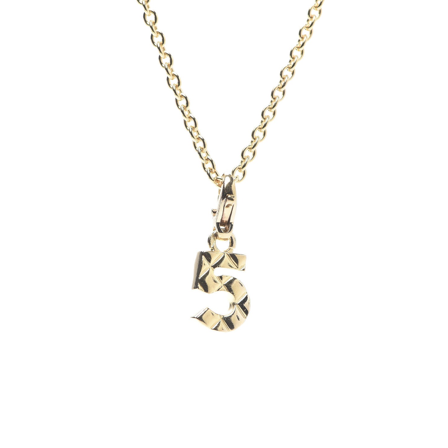 18K Yellow Gold Quilted No.5 Charm Pendant Necklace