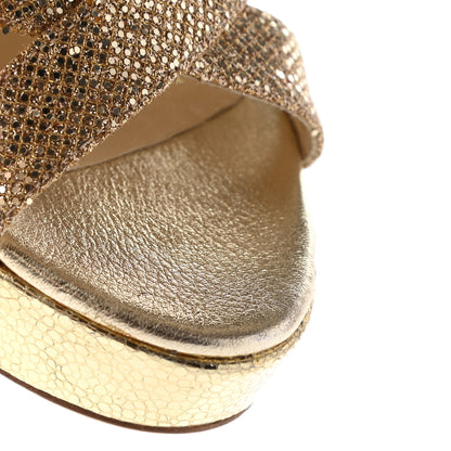 Jimmy Choo Glitter Vamp Platform Sandals 37 Gold 14 of 16