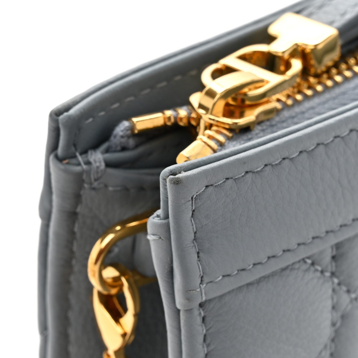 Calfskin Cannage Caro Zipped Pouch With Chain Cloud Blue