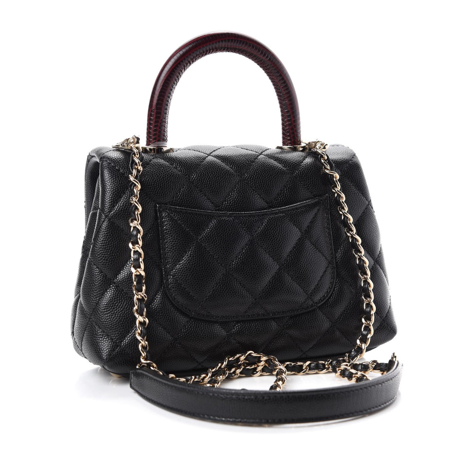 Caviar Lizard Embossed Quilted Extra Mini Coco Handle Flap Black