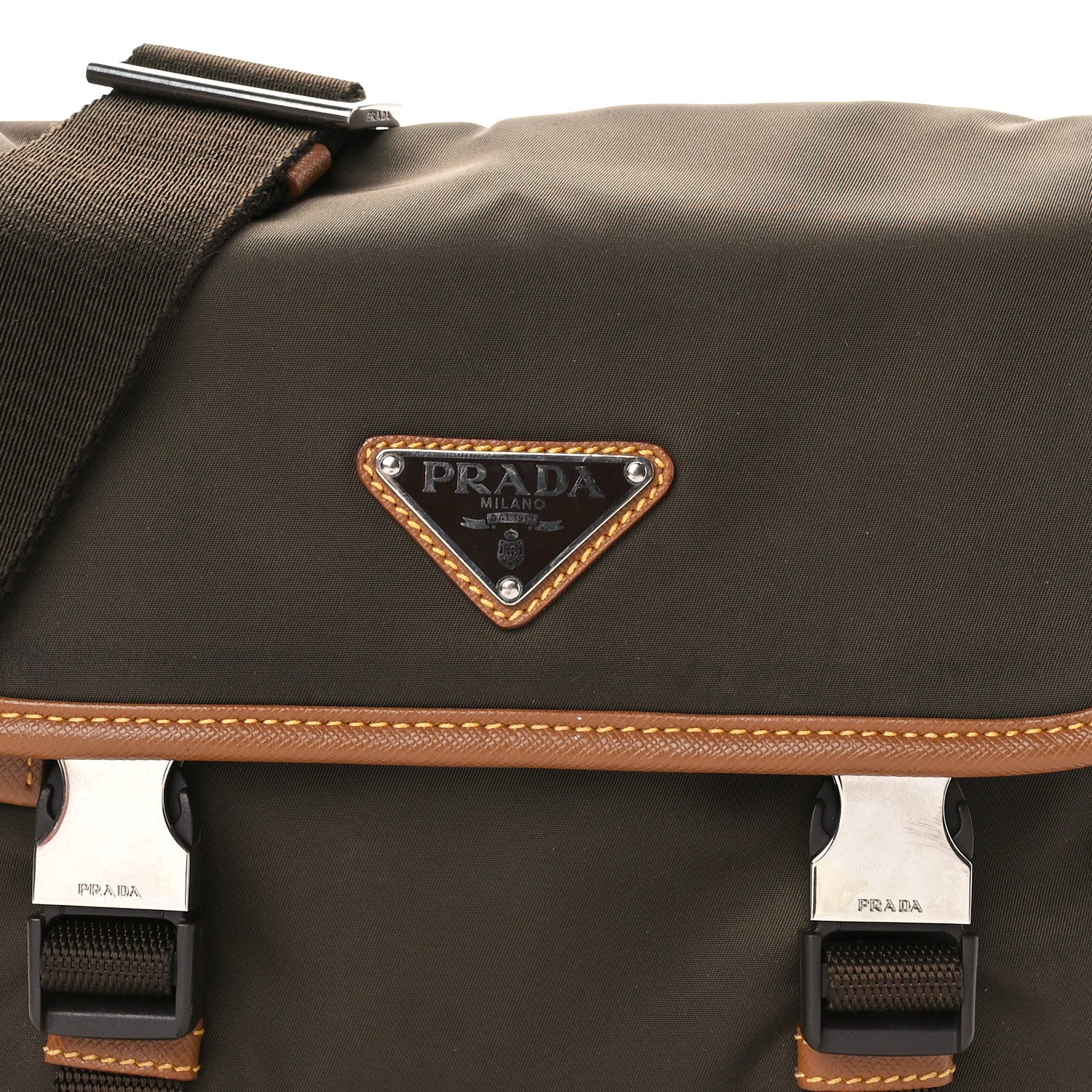 Prada Re-Nylon Saffiano Pocket Double Snap Buckle Shoulder Bag Bruciato Caramel 8 of 12