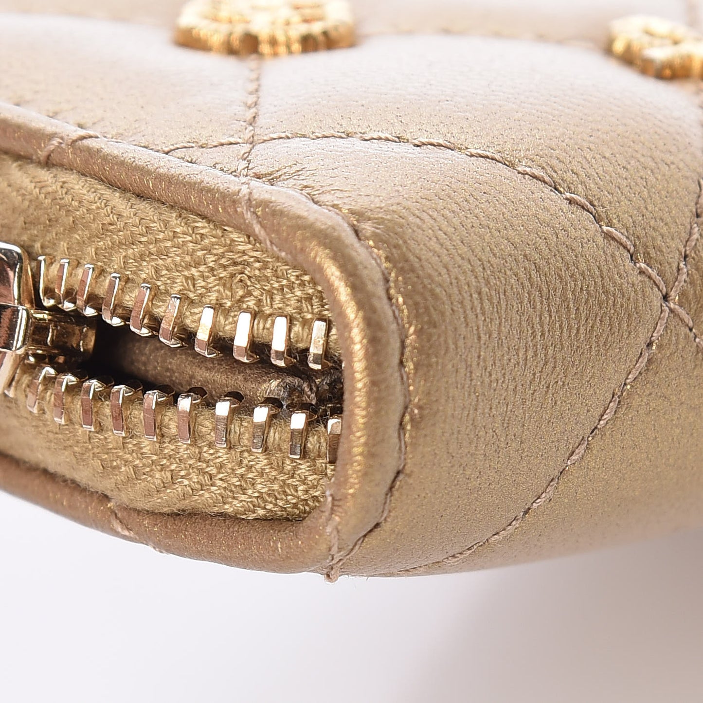 Metallic Lambskin Egyptian Amulet Zip Coin Purse Gold