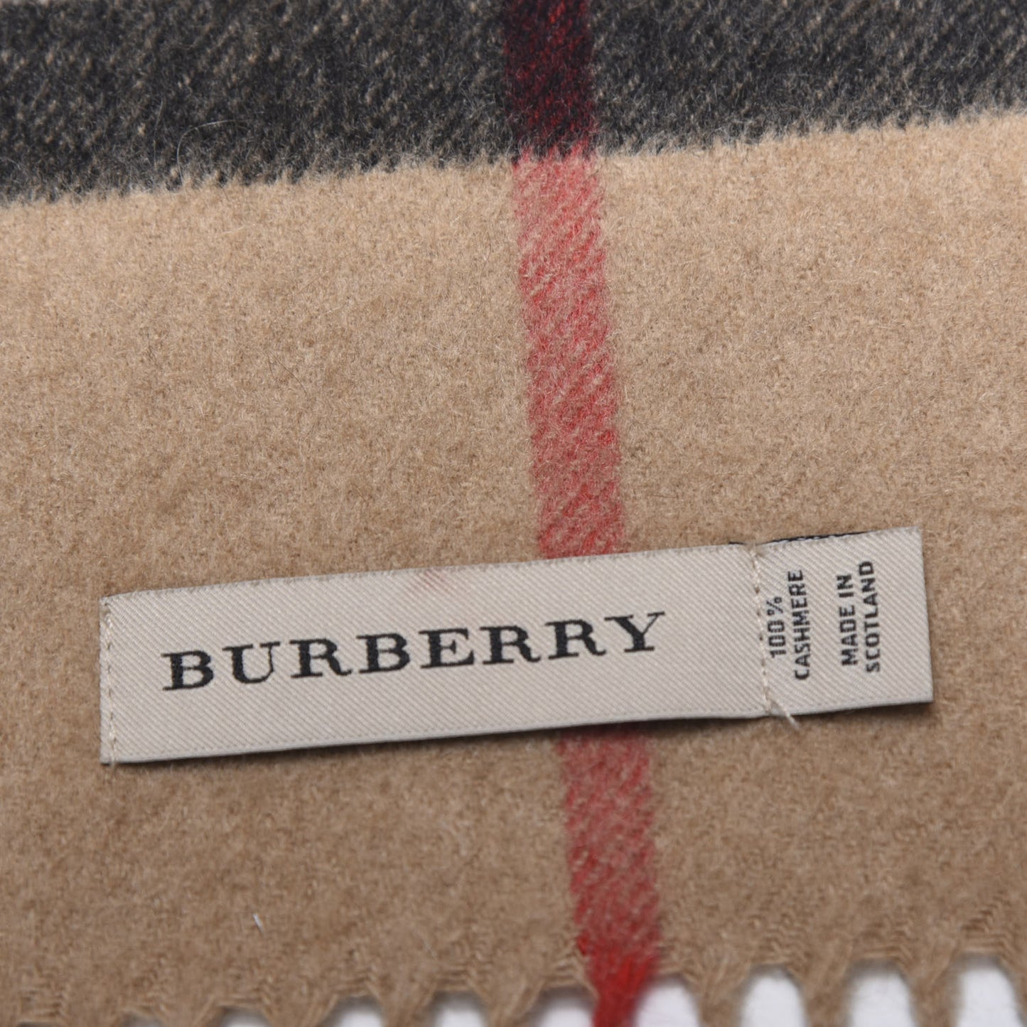 Cashmere Giant Check Fringe Scarf Camel