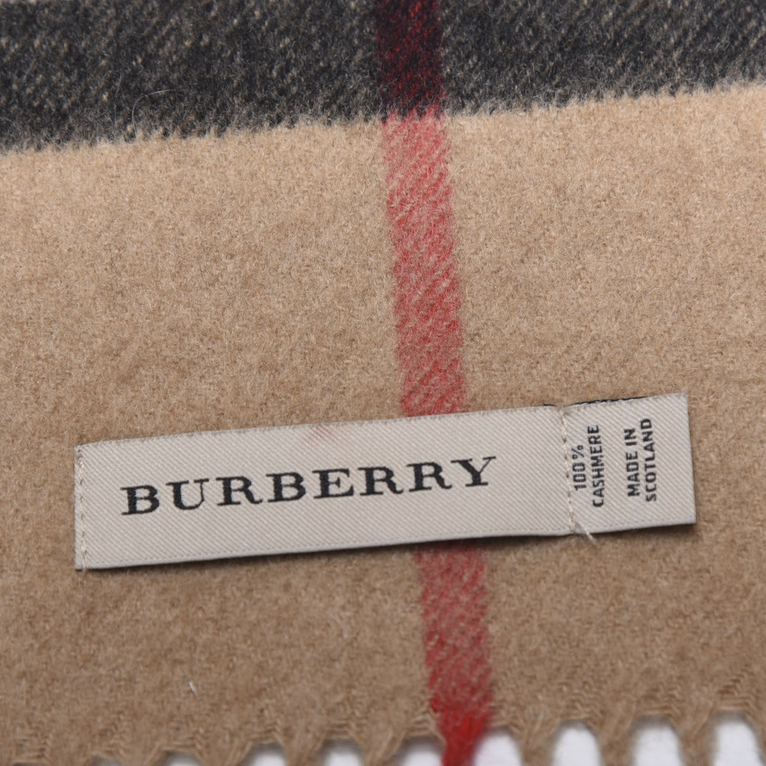 Burberry Cashmere Giant Check Fringe Scarf Camel 3 of 3