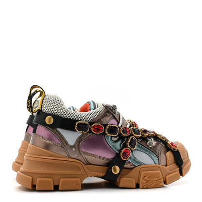 Gucci X SEGA Metallic Calfskin Mesh Removable Crystals Womens Flashtrek Sneakers 40.5 Rame Mystic White Lago 5 of 9