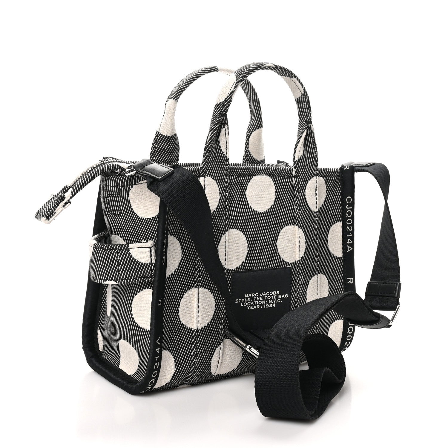Marc Jacobs Cotton Canvas Polka Dot Small The Jacquard Tote Bag Black Ivory 2 of 8
