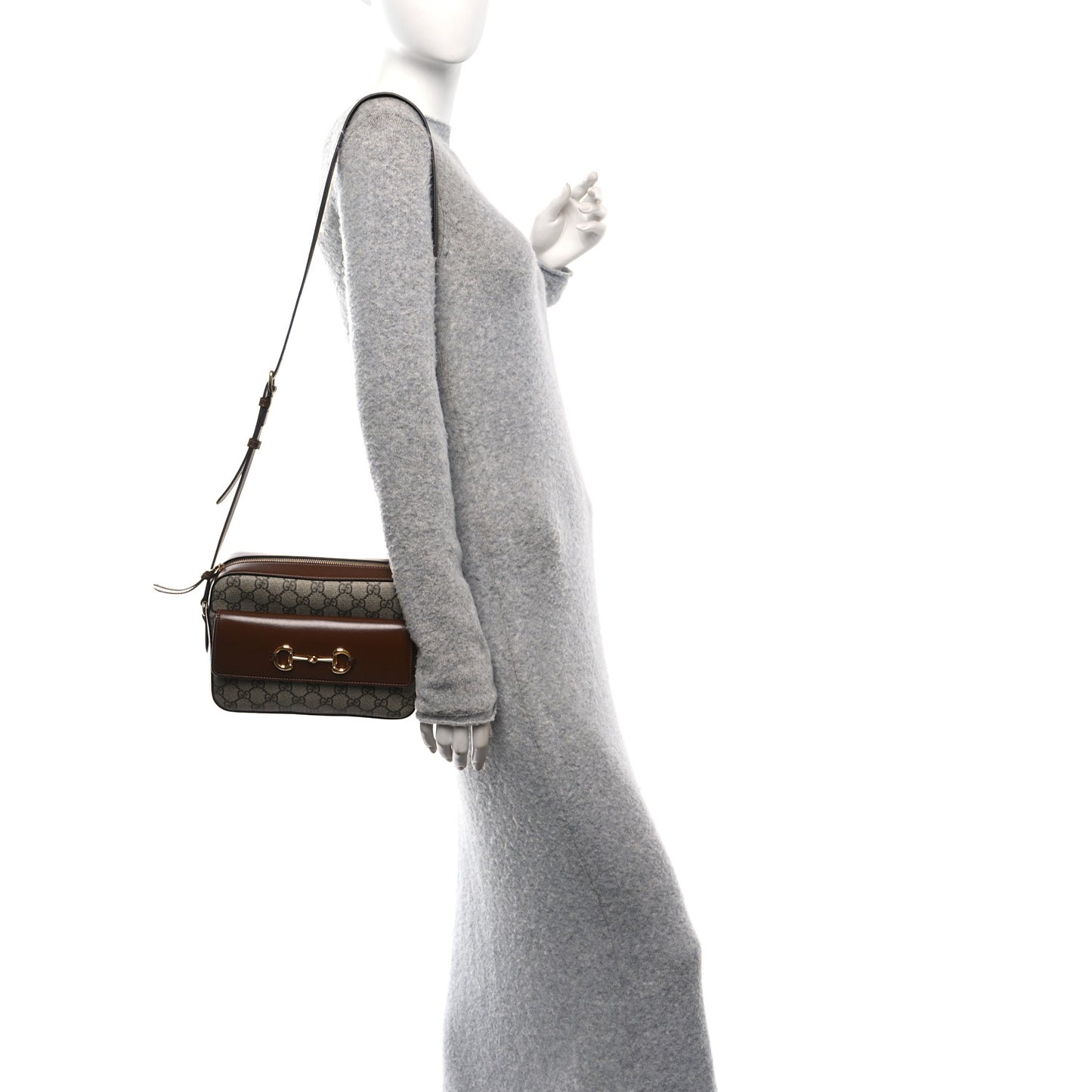 GG Supreme Monogram Small Horsebit 1955 Shoulder Bag Beige Brown Sugar